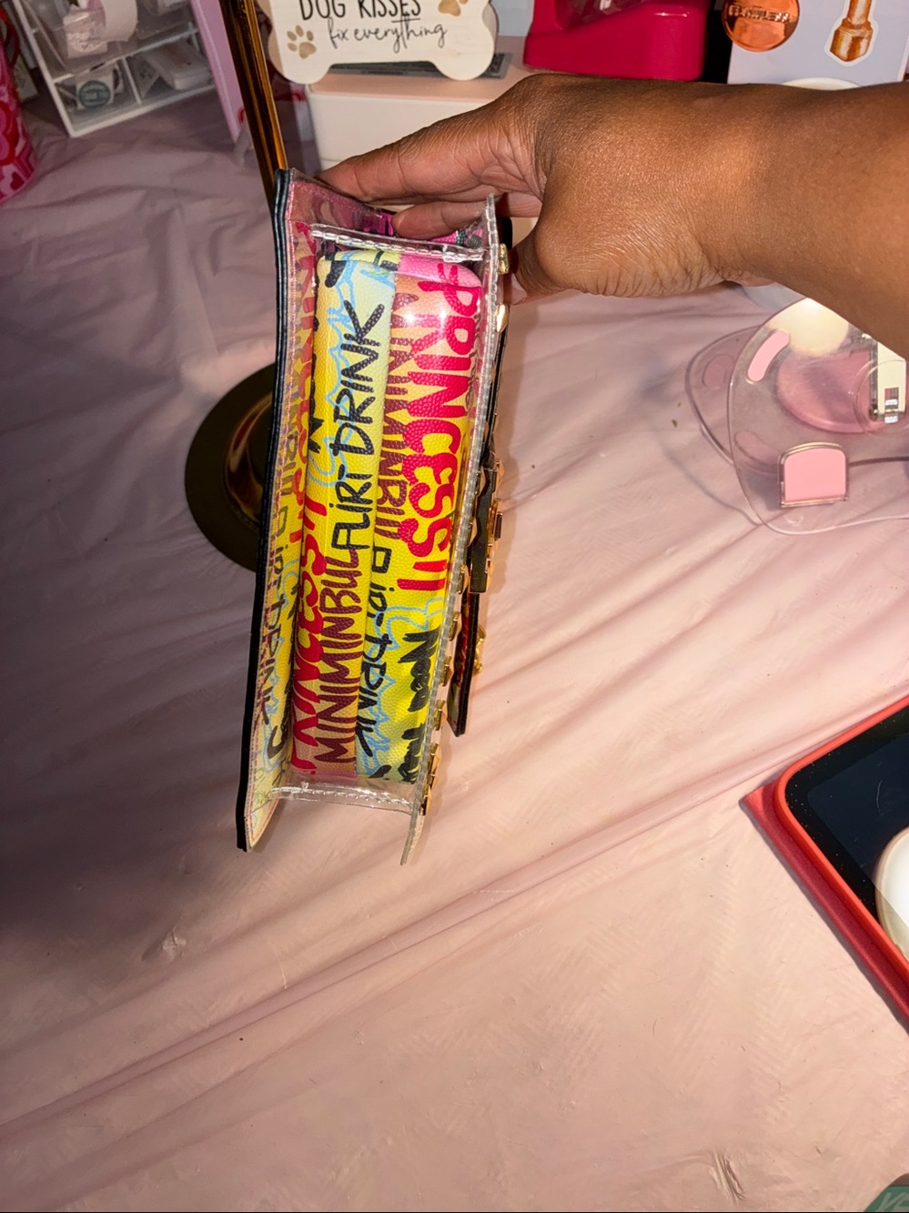 Vibrant Graffiti Zip Pouch with Gold Stud Detail - Picture 5 of 9